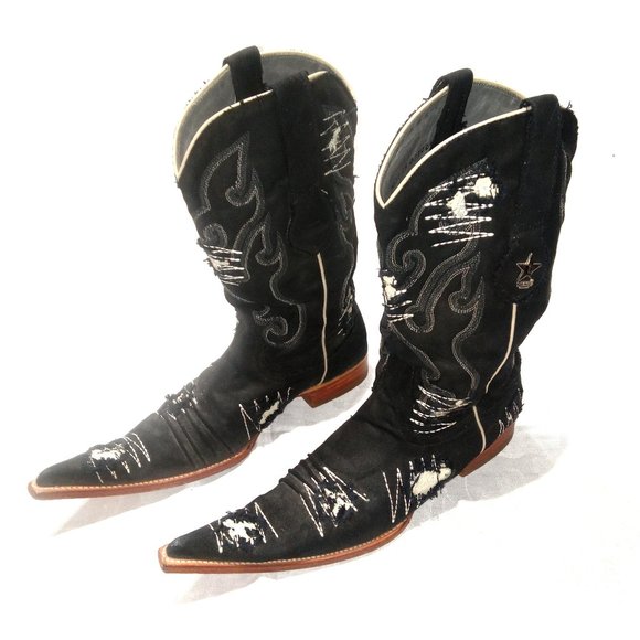 Los Altos Western Wear Leather & Denim Cowboy Boots Men’s Size 8 us 27 Mex - Picture 1 of 11